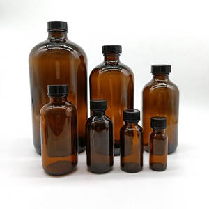 Factory Sell Boston Round 1/2oz 2oz 4oz 8oz 16oz 32oz Amber Glass <strong>Bottles</strong> With Screw Cap - Product Image 3