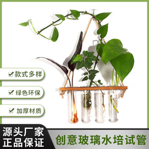 Seeking Excellence Wall Hanging Hydroponic Plant Container Wooden Rack With Glass Test Tubes <b>For</b> Indoor Green <b>Decor</b> - Product Image 5