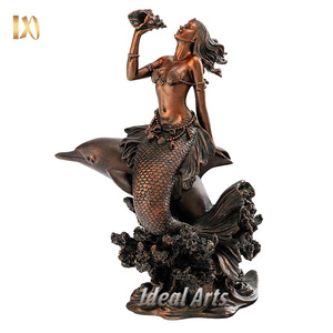 Statua in bronzo a grandezza naturale di sirena e delfino, scultura di <span class=keywords><strong>ninfa</strong></span> marina fusa a mano con patina, per decorazioni a bordo piscina - Product Image 6