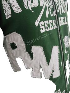 Sudadera con Capucha para Hombre, Estilo Urbano, de Alta Calidad, Ecológica, Transpirable, con Estampado Serigrafiado, Bordado 3D, Cierre de Cremallera, Diseño Desgastado - Product Image 5