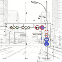 Poteau de signalisation routière carré en acier à commande intelligente avec finition galvanisée à chaud, système de feux de circulation intelligents multifonctionnels
