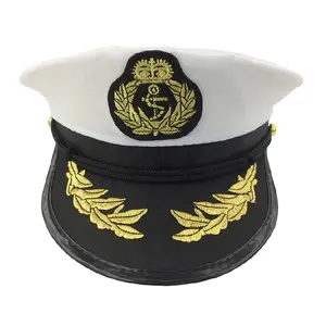 定制设计游艇白色水手船长轴帽服装海军陆战队上将帽子派对配件