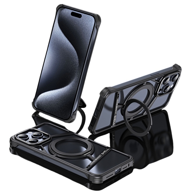 Luxury Titanium Stand Compatible Mobile Phone Case for iPhone 16 Pro Max Stock Available Luxury Stand for Plus Mobile Phones