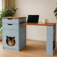 Bureau multifonctionnel pour animaux de compagnie et humains, bureau à domicile, table d'étude avec maison pour chat intégrée, tiroirs pour le travail et l'interaction avec les animaux de compagnie