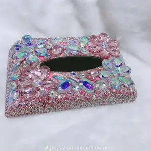 Factory wholesale Rhinestone Car Tissue Box Diamond Crystal Auto Luxury Tissue Holder