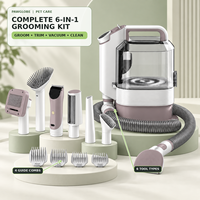 Kit de toilettage pour animaux de compagnie 6-en-1, aspiration 12 kPa, bac à poussière 3,2 L avec tondeuse et brosse de démêlage pour chiens et chats Pawglobe
