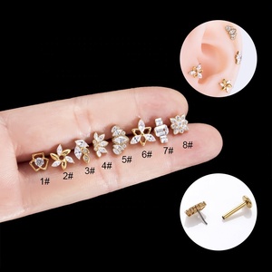 R. Đá Quý. Titan đẩy Pin unisex tragus labret đồ trang sức kim cương Lip piercing Stud - Product Image 1
