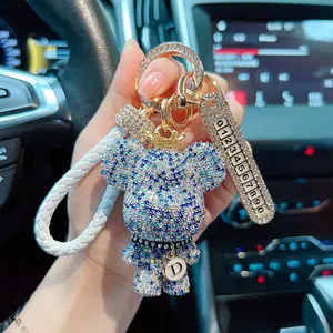 High Quality Crystal Key Chains Rhinestone Teddy Bear Leather Keychain Fashion Jewelry from Rhinestone