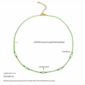 Collar NS5110 con Cuentas de Semillas Verdes Suaves, Imitación de <span class=keywords><strong>Perla</strong></span>, Chapado en Oro de 18K, para Mujer, Joyería Boho de Verano - Product Image 6