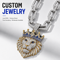 Colliers pendentifs Yogoo Iced Out Lion pour hommes, chaîne en acier inoxydable couronne, bijoux hip-hop masculins, service OEM