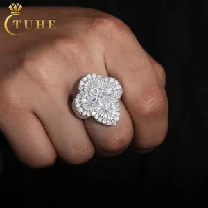 925 Sterling Silver hadiah perhiasan pernikahan mewah keluaran baru 2024 berlian Lab Moissanite potongan pir cincin pertunangan semanggi