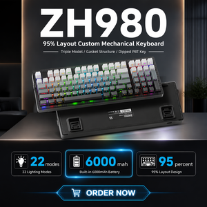 لوحة مفاتيح ميكانيكية لاسلكية Zornher ZH980 باللون الأسود والأبيض الكريمي مع لوحة أرقام للألعاب والعمل المكتبي - Product Image 3