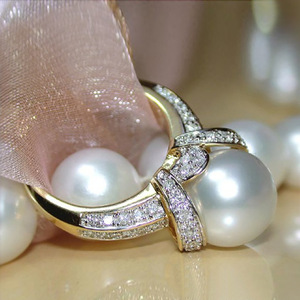 Anillo de Perlas de Oro Sólido de 18K para Mujer F668 con Diamante Natural de Corte Brillante Redondo, Joyería de Boda - Product Image 3