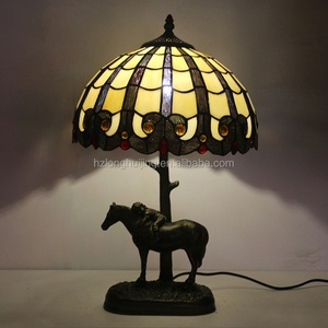 LongHuiJing Stained Glass <b>Lamp</b> Tiffany Home <b>Table</b> <b>Lamps</b> With Resin Horse <b>Base</b> Creative Handcrafted Desk Lights - Product Image 1