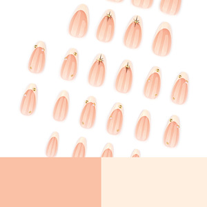 Faux <span class=keywords><strong>ongles</strong></span> à presser blancs de style français, européens et américains, courts, forme amande, avec paillettes dorées, prêts à poser pour les doigts - Product Image 4