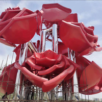 Grande Sculpture extérieure peinte en couleur Sculpture rose en métal en acier inoxydable