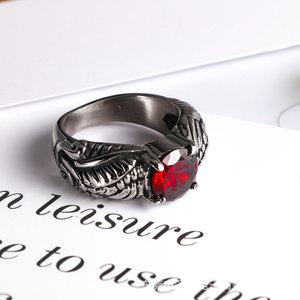 Anillo de Ala Estilo Coreano con Gema Roja Engastada en Garra, Joyería de Moda Unisex SA787 - Product Image 3