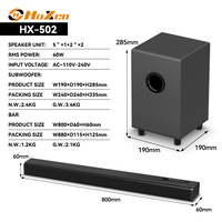 Barre de son Bluetooth 501D 60W RMS, lumière LED, AUX USB FM télécommande, woofer 5'', barre de son surround pour téléviseur domestique