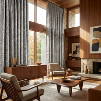 Rideau plissé sur mesure de luxe à plis en S, draperie jacquard géométrique moderne pour projets hôteliers et villas