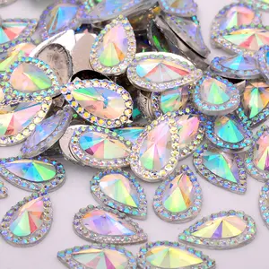 Piedras de cristal AB de 13x18mm, 18x25mm, diamantes de imitación con parte trasera plana, gemas de resina con pegamento en Strass, cuentas para álbum de recortes sin costura