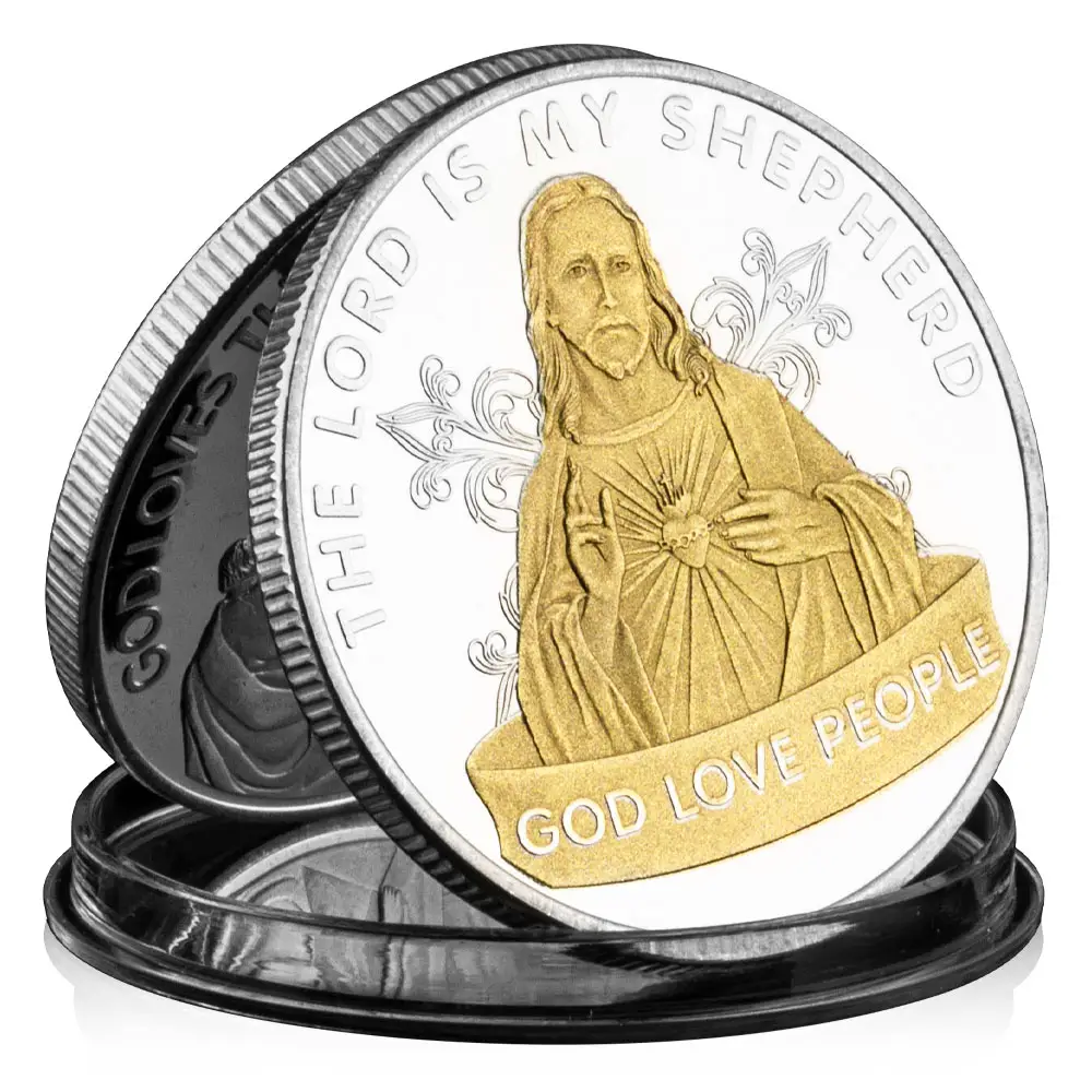 Moneda DE RECUERDO DE Dios amor a la gente, el Señor es mi pastor, moneda conmemorativa, regalo, 5 colores, elige la moneda de desafío cruzado