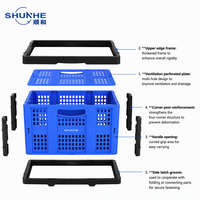 Caisse en plastique PP rectangulaire pliable avec poignées, panier de rangement durable pour 25 kg, idéal pour placard, courses, livraison et camping