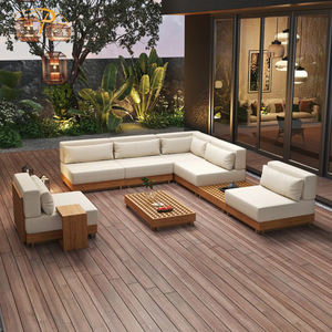 فيلا عالية الجودة فناء حديقة مقطعية على شكل L مجموعة أريكة مجموعة في الهواء الطلق خشب الساج في الفناء - Product Image 1