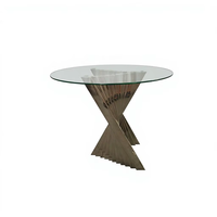 Table à gâteau pour mariage, hôtel, événement, avec base en acier inoxydable en forme de vague et plateau en verre, très vendue