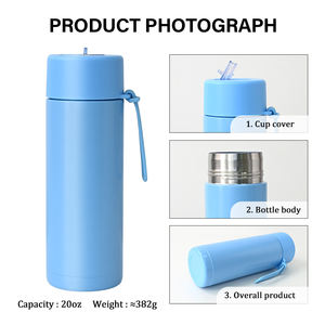 Gourde isotherme en acier inoxydable sans BPA de 20 oz, réutilisable, à double paroi, isolée, pour les voyages, bouteille d'eau portable - Product Image 5