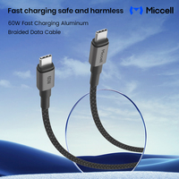 Cable de Carga Rápida Miccell PD 60W 3A, Cable USB Tipo-C a Tipo-C para iPhone, Xiaomi, Huawei