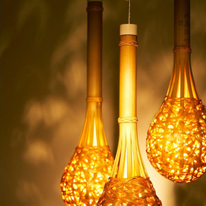 Bamboo Woven Pendant Lights Oval E27 Led Home Decoration Eye Caring Chandeliers - Product Image 3