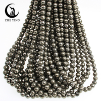 Zhe Ying 6mm 8mm 10mm Runde Naturstein Pyrit Perlen Armband Heil kristall Lose goldene Pyrit Perlen