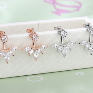 Korean Style Back-<b>Hook</b> Zircon <b>Earrings</b> CZ Copper Jewelry Shiny Cubic Zirconia Stud <b>Earrings</b> for Women Wholesale Factory Jewelry - Product Image 6
