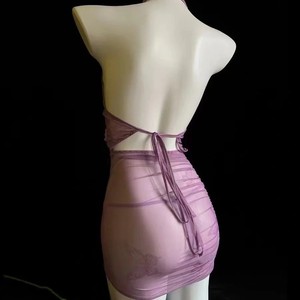Sexy lingerie, see-through ancient style small breast strap uniform, pure and seductive purple cheongsam dress wholesale - Product Image 3