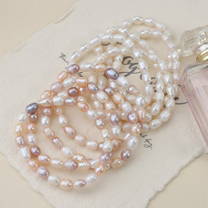 Pulsera de perlas de agua dulce naturales al por mayor de moda pulsera elástica con cuentas de perlas roscadas para mujeres y hombres - Product Image 2
