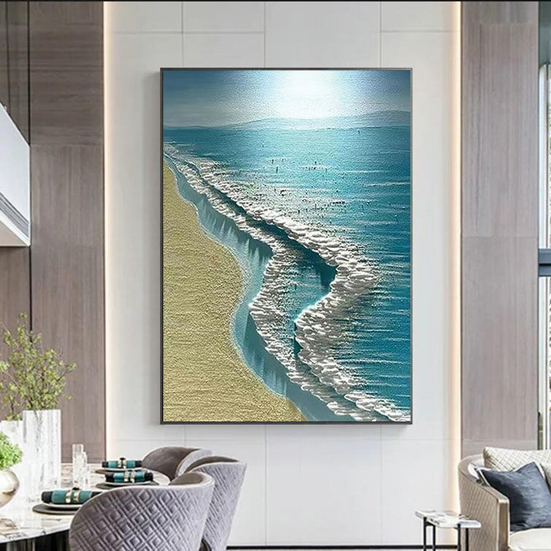 Hot Customized Handmade Oil Painting Landscape Seascape Waves Thick Texture Home Hotel Art Wall Painting Abstract Oil Painting