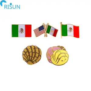 Özelleştirilmiş emaye meksika Pan çift çapraz bayrak emaye metalik iğneler yaka iğneler rozetleri broşlar özel meksika emaye Pin