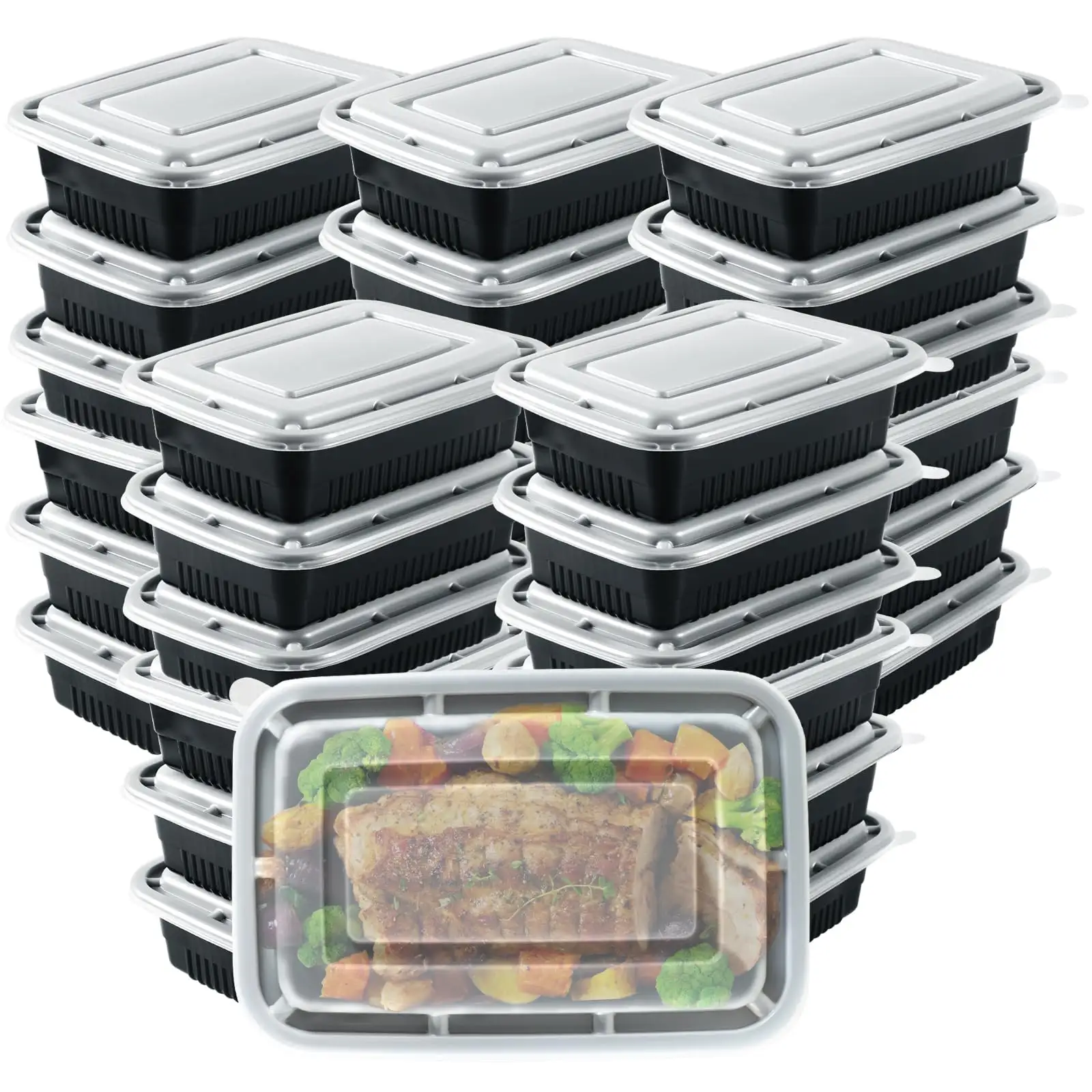16Oz 24Oz 32Oz 37Oz 48Oz çıkar siyah dikdörtgen yuvarlak tek kullanımlık plastik Microwavable yemek hazırlık gıda kapları
