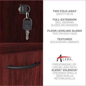 Meuble de classement sur pied Alera Valencia Series 16 x 22 x 28 pouces en acajou avec 2 boîtes et 1 tiroir à dossiers - Product Image 6