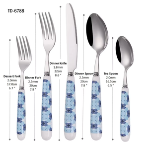 Juego de cubiertos de lujo de acero inoxidable 18-10, cubiertos con mango de porcelana, cubiertos con mango de cerámica, calcomanía, cuchillo de Metal, tenedor, cuchara - Product Image 6