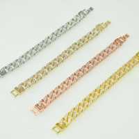 Bracelet pour homme en cuivre plaqué or 14K 18K, style rappeur, personnalisé, avec zircone brillante, maillons cubains, vente en gros de bijoux