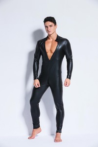 Body en similicuir pour hommes collants entrejambe ouverts sexy Catsuit costume fétiche masculin Clubwear - Product Image 4