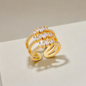 Joyería de moda Latón 18K Chapado en oro CZ Declaración Espalda abierta Ajustable Apilamiento Cubic Zircon Mujeres Anillos personalizados - Product Image 2