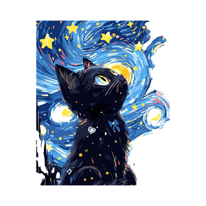 Peinture à l'huile numérique <span class=keywords><strong>Ciel</strong></span> étoilé de <span class=keywords><strong>Van</strong></span> <span class=keywords><strong>Gogh</strong></span> Chat noir Peinture de décoration DIY faite à la main - Product Image 1