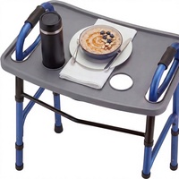 Déambulateur de sécurité en alliage d'aluminium pour personnes âgées avec plateau, deux porte-gobelets, bords surélevés anti-déversement, accessoire pliable pour seniors