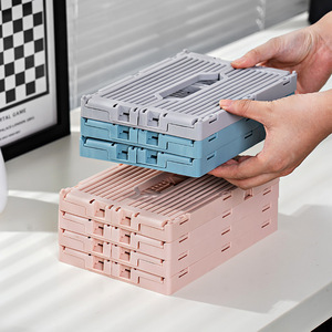 Folding Storage <b>Basket</b> <b>Plastic</b> Rectangle With Handle For Books Magazines Cords Snacks Toys Neatening Desktop Use - Product Image 4