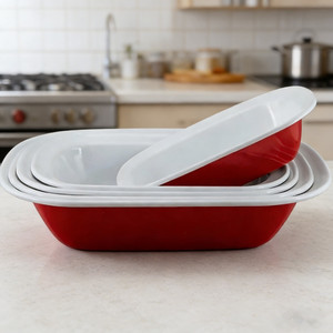 Vajilla de Cocina para Restaurante, Color Rojo, Rectangular, con Logotipo Personalizado, Bandejas para Hornear Pasteles de Esmalte, Plato para Tartas Oblongo de Esmalte - Product Image 1
