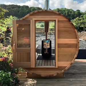 Sauna moderne en tonneau <span class=keywords><strong>de</strong></span> séquoia en bois pour 4 personnes avec toit en flèche audio Bluetooth et porte en verre, prix <span class=keywords><strong>de</strong></span> gros - Product Image 2