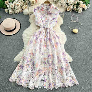 Novità da donna monopetto senza maniche in pizzo elegante con stampa bavero - Product Image 3