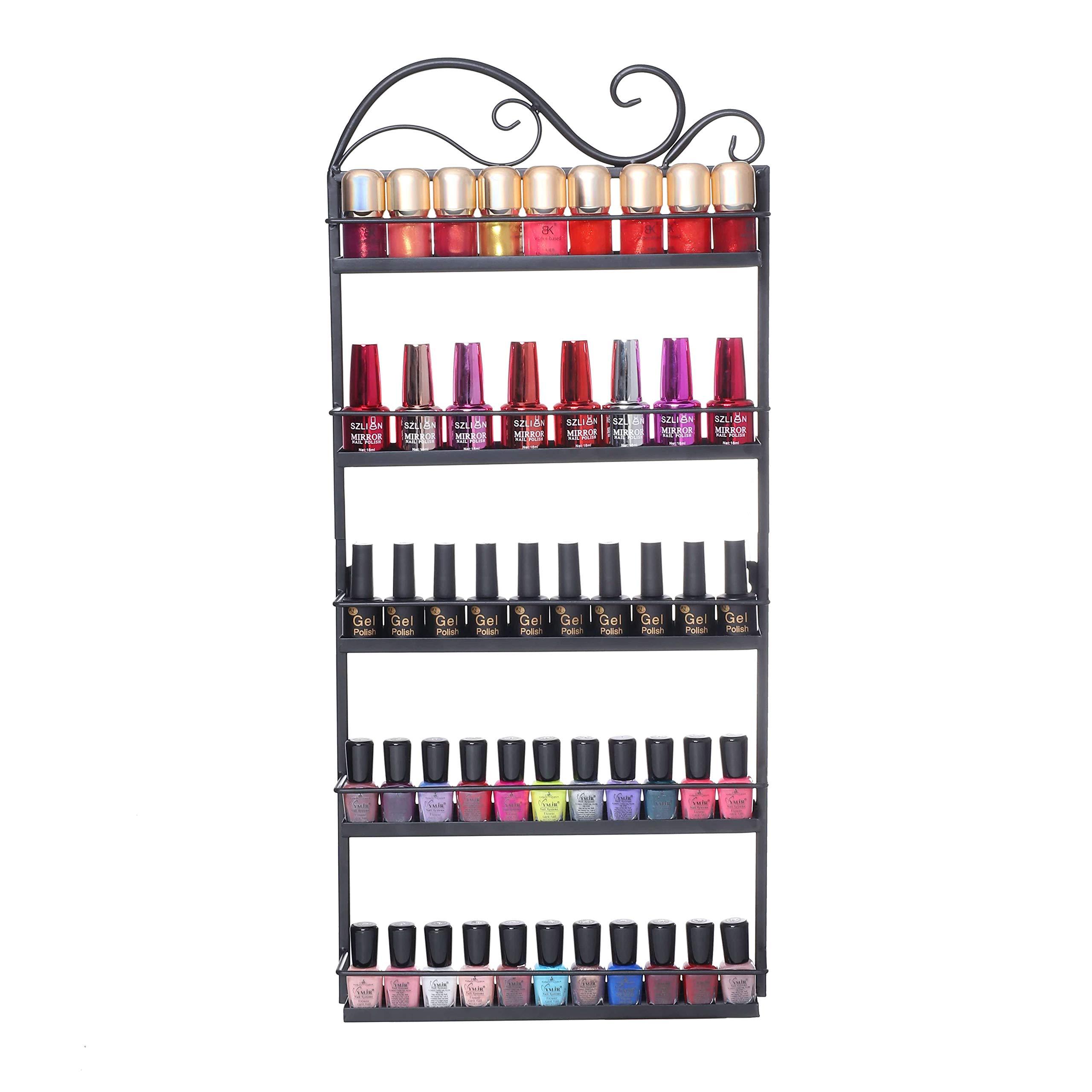 Soporte Para Esmalte De Uñas De Pared - 5 Niveles, Metal Dorado, Organizador Hasta 160 Botellas, Incluye 3 Barras